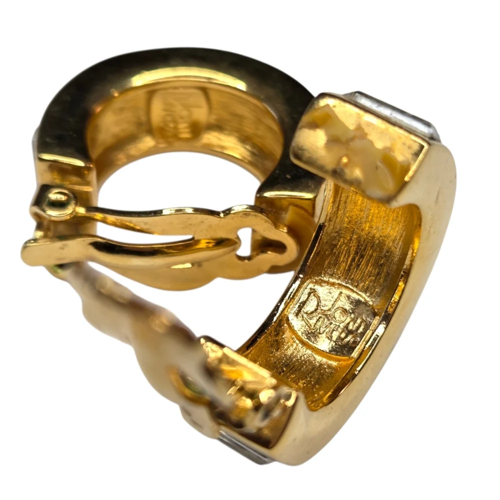 JOAN RIVERS Vintage Gold Plated Chunky Crystal Hoop Clip-on Earrings - Picture 4 of 5